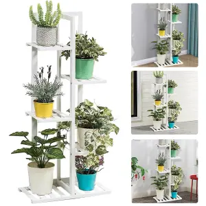 White 5 Tier Wooden Plant Shelving Unit Display Stand Indoor Outdoor 1030mm(H)