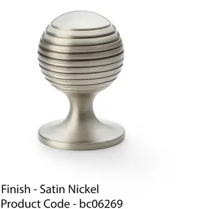 Reeded Ball Door Knob - 38mm Diameter Satin Nickel Lined Cupboard Pull Handle