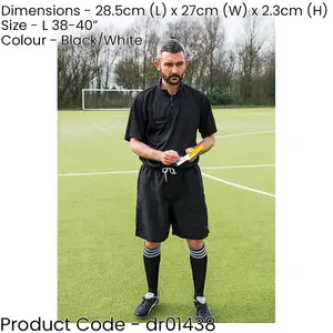 LARGE 38-40 Inch Plain Black Referee Shorts - 2x Rear Touch Fastener Pockets