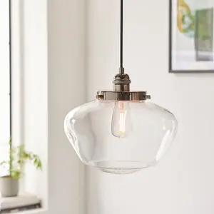 Polished Nickel Ceiling Pendant Light Clear Glass Shade Hanging Lighting Fixture