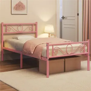 Metal Bed Frame with Headboard/Under-Bed Storage Pink / Double (4'6)