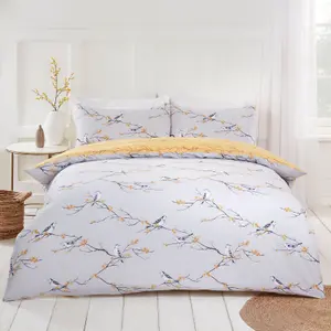 Dreamscene Blossom Bird Duvet Cover with Pillowcase Bedding, Duck Egg - Double