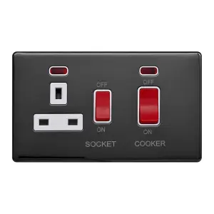 Black Nickel Screwless Plate 45A Cooker Control Unit & Neon-White Trim - White Trim - SE Home