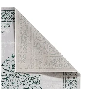 Green Silver Traditional Bordered Abstract Easy To Clean Dining Room Bedroom & Living Room Rug-160cm X 230cm