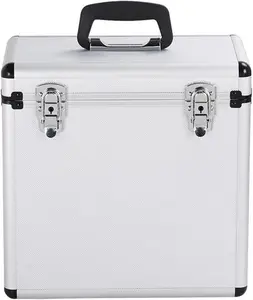 Costoffs LP Storage Case 12" Vinyl Record Box Portable Aluminum DJ Box Lockable Flight Carry Case, Holds Up To 50PCS, Silver