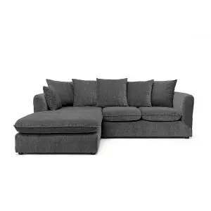 Lucas Water Repellent Velvet Chenille Left Facing Corner Sofa in Dark Grey