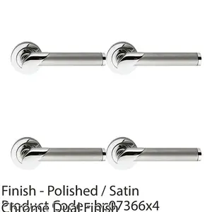 4 PACK - PAIR Designer Multi-Finish Door Handle on Round Rose Polished & Satin Chrome