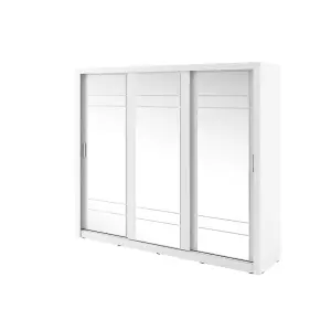 Lux II Modern Mirrored Sliding Door Wardrobe (H2150mm W2500mm D600mm) - White Matt