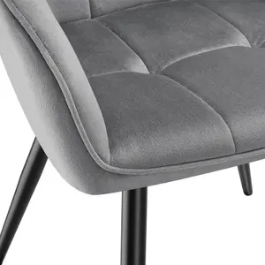 Dining Chair Marilyn - velvet look, quilted pattern - grey/black