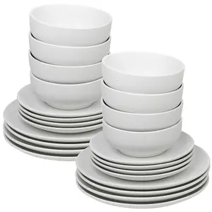 Queensway Home & Dining 26cm Diameter 32 Pcs White Coloured Stone Ceramic Dinnerware Plates Pasta Bowls Set