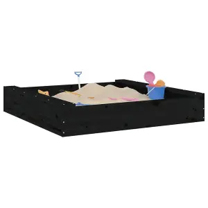 Berkfield Sandbox with Seats Black Square Solid Wood Pine