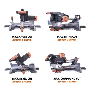 Evolution 2000W 240V 255mm Corded Sliding mitre saw R255SMS