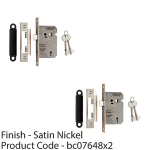 2 PACK - 64mm Residential Standard Profile 3 Lever Sashlock - Satin Nickel BS EN 12209