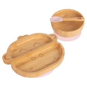 Tiny Dining 3pc Monkey Bamboo Suction Dinner Set - Beige