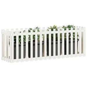 Berkfield Garden Raised Bed with Fence Design White 200x50x70 cm Solid Wood Pine