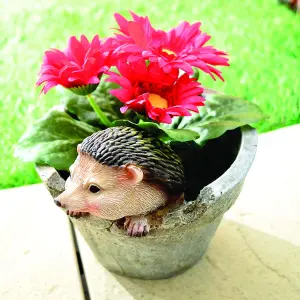 Hedgehog Design Weather-Resistant Polyresin Garden Plant Pot with Drainage Holes - H15cm x 15.5cm Diameter