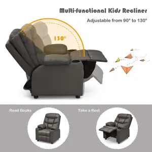 COSTWAY Kids Single Sofa Chair PU Leather Children Armchair Recliner with Cup Holders