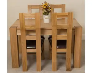 Kuba 125 x 80 cm Chunky Oak Small Dining Table and 4 Chairs Dining Set with Yale Chairs