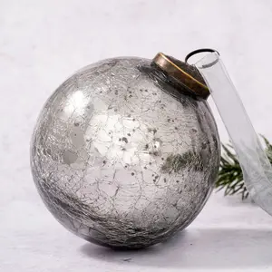 Crackle Glass Bauble (Set of 3) Gold / 10cm H x 10cm W x 10cm D