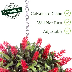 Best Artificial 24cm Red Lush Lavender Hanging Basket Flower Topiary Ball - Suitable for Outdoor Use - Weather & Fade Resistant