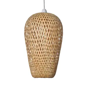 ValueLights Malay Modern Easy Fit Natural Bamboo Lattice Design Oblong Ceiling Pendant Light Shade