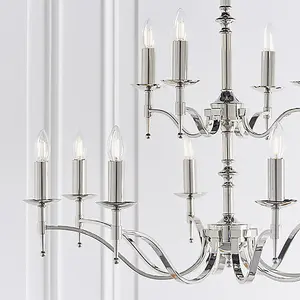 Luminosa Stanford 12 Light Chandelier Polished Nickel Plate Finish, E14