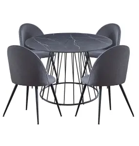 Hallowood Furniture Cullompton Large 120cm Round Table with 4 Grey Curved Back Chairs