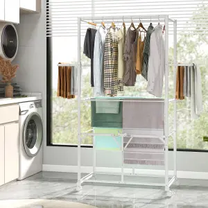 Costway H-shaped Clothes Drying Rack Collapsible Hanging Dryer Stand w/ Lockable Wheels