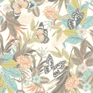 Hoopla Walls Paradise Moss & Peach Smooth Matt Wallpaper