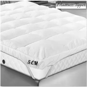 Microfibre Mattress Topper 2"/5cm Luxury Mattress Cover Protector Elastic Corner Box Stitched Deep Fitted Mattress Topper (5cm)