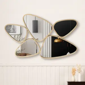 Ilasha Decoration Wall Mirror For Living Room, Iron Frame Accent Wall Mirror Gold