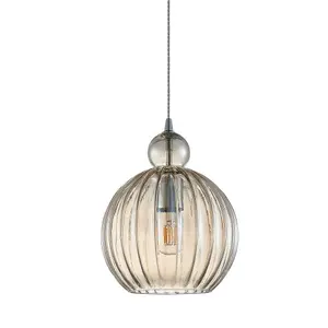 Luminosa Modern Hanging Pendant Chrome 1 Light  with Cognac Shade, E27 Dimmable