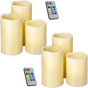 LED Candles, 2 Sets of 3 - with 12 colour changes, 2 timer settings, remote control - white