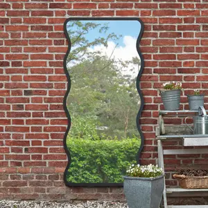 MirrorOutlet The Fluctus Black Metal Rectangular Wavy Framed Garden Wall Mirror 170CM X 80CM