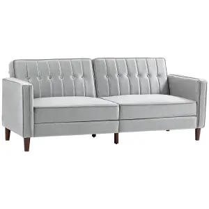 HOMCOM Convertible Sofa Futon Velvet-Touch Tufted Couch Sofa Bed Grey