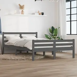 Berkfield Bed Frame Grey Solid Wood 120x190 cm Small Double