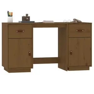 Berkfield Desk with Cabinets Honey Brown 135x50x75 cm Solid Wood Pine