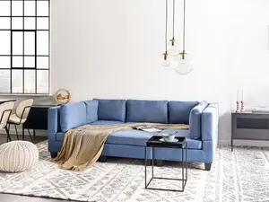 5-Seater Modular Fabric Sofa with Ottoman Blue UNSTAD