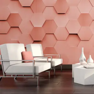 Origin Murals Rose Gold Metal Hexagons Matt Smooth Paste the Wall Mural 300cm wide x 240cm high