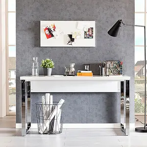 Sydney High Gloss Laptop Desk In White And Chrome Frame