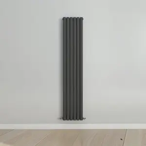 Vertical Anthracite Double Oval Panel Radiator (H)1800mm x (W)354mm, 6908 BTU.