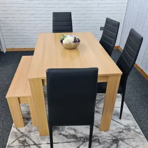 Kitchen Dining Table With 4 Chairs 1 Bench Dining Table Room Set 6 Wooden OAK Effect Table 4 Black Chairs 1 OAK Bench Kosy Koala