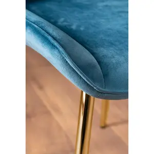 Anders Modern High Gloss Marble Effect Dining Table Set with 6 Luxury Velvet Dining Chairs Blue/Gold