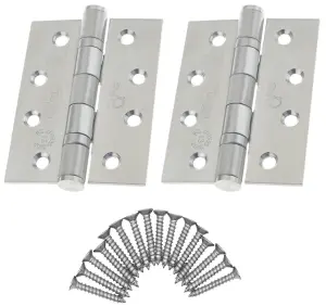 EAI 4" Stainless Fire Door Hinges Grade 13 G13 & Screws - 102x76x3mm Square Corners - Satin - Pack 5 Pairs