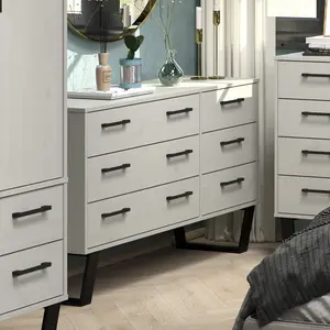 Grey Waxed 3+3 drawer wide chest of drawers