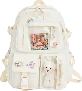 Kawaii Backpack With Pendant, Large Capacity Cute Bear Accessories Backpack For School Multi Pocket Rucksack For Teen Girls Cute Kawaii School