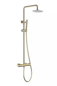 Aquarius RainLux Cool Touch Exposed Adjustable Height Round Shower Brushed Brass