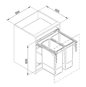 REJS recycle bin, pull out waste bin - W: 600mm (JC609M), with front fixing brackets