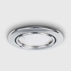 ValueLights Polished Chrome Tiltable Steel Ceiling Recessed Spotlight Downlight - Complete with 1 x 5W GU10 Cool White LED Bulb