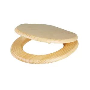 GoodHome Levanto Natural Pine effect Round Standard close Toilet seat